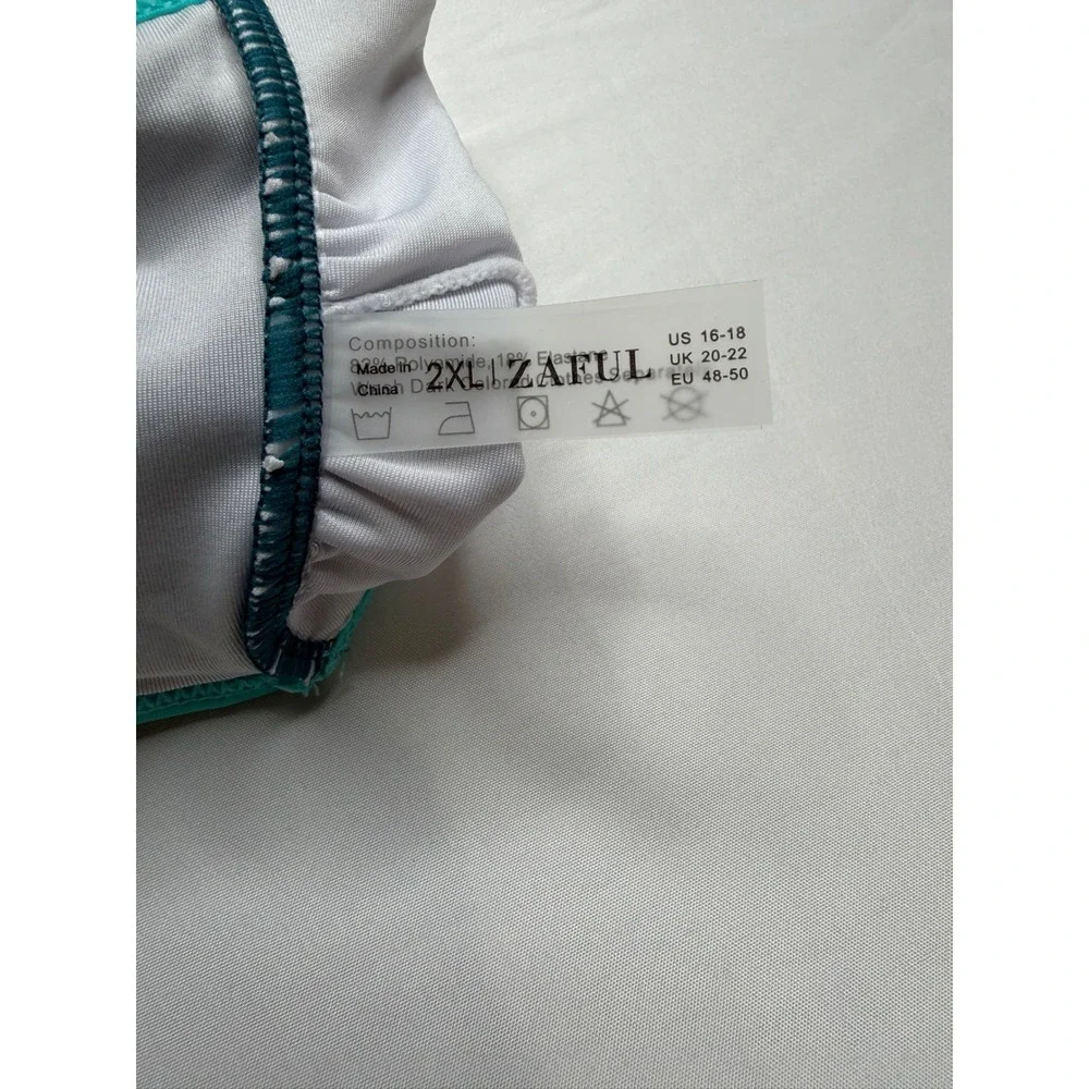 Zaful Womens Teal Turquoise Contrast Trim Bikini Top and Swim Shorts Set 2XL